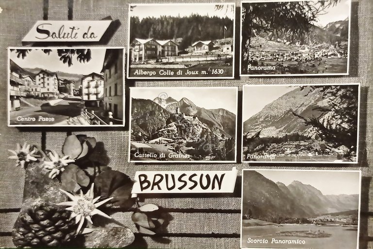 Cartolina - Saluti da Brusson - Vedute diverse - 1959