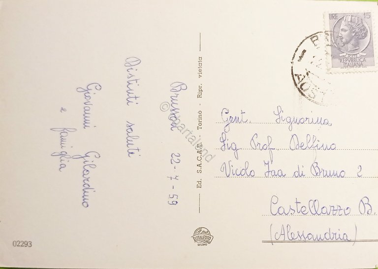 Cartolina - Saluti da Brusson - Vedute diverse - 1959