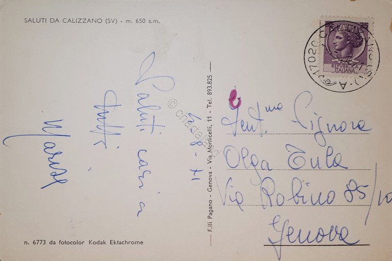Cartolina - Saluti da Calizzano - 1971