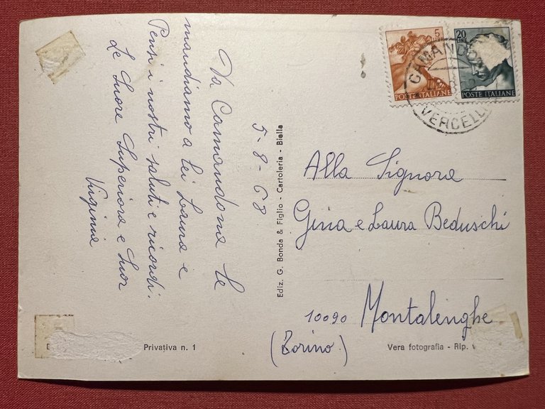 Cartolina - Saluti da Camandona ( Biella ) - 1968