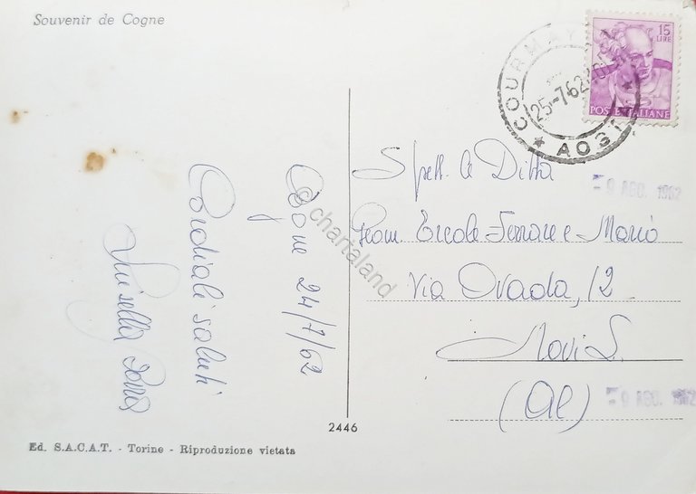 Cartolina - Saluti da Cogne - Vedute diverse - 1962
