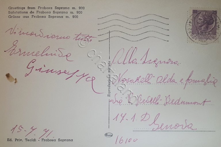 Cartolina - Saluti da Frabosa Soprana - 1971
