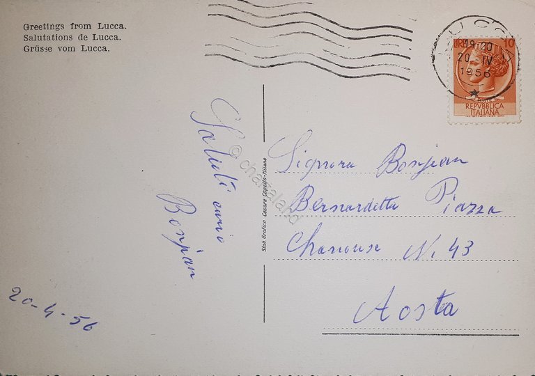 Cartolina - Saluti da Lucca - 1956