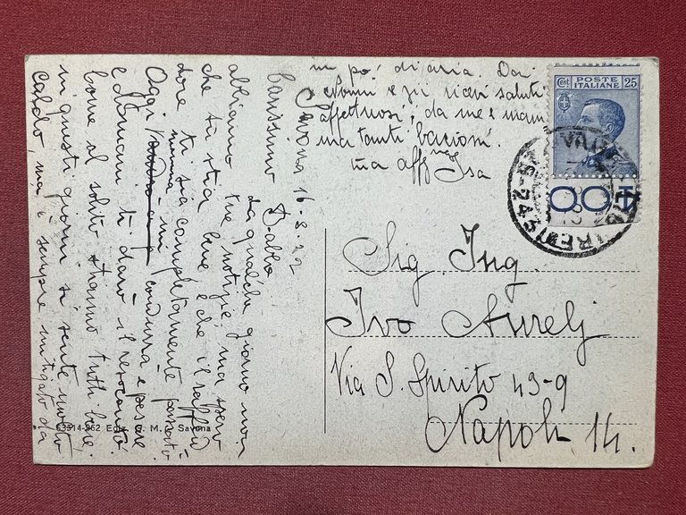 Cartolina - Saluti da Savona - Mare agitato - 1922