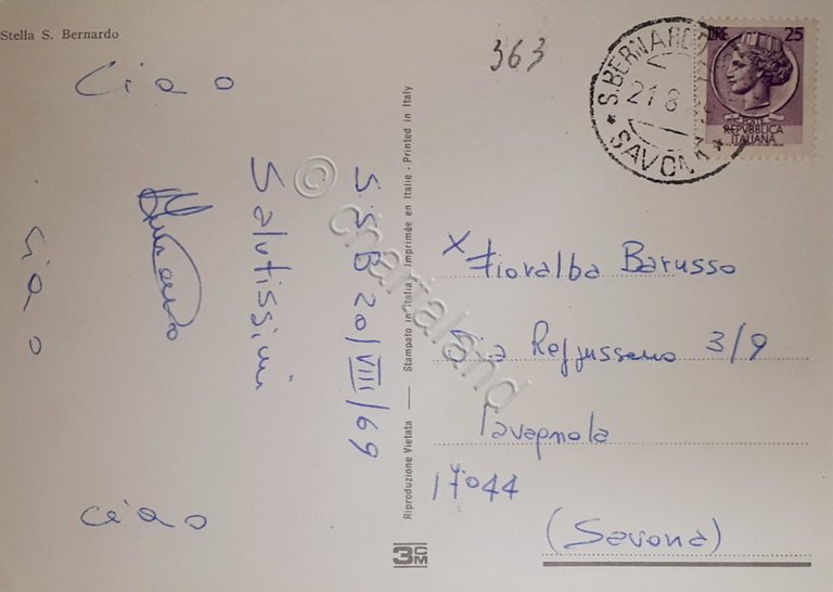 Cartolina - Saluti da Stella S. Bernardo - 1969