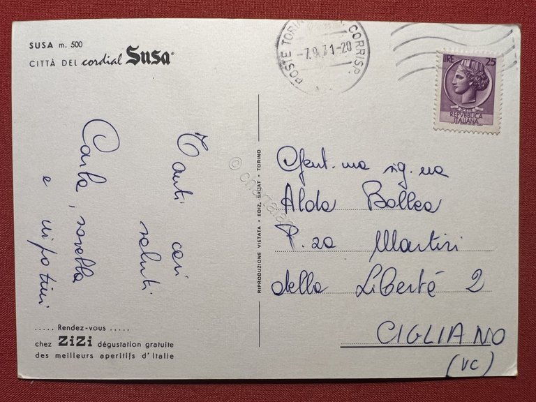 Cartolina - Saluti da Susa - Souvenir de Zizi - …