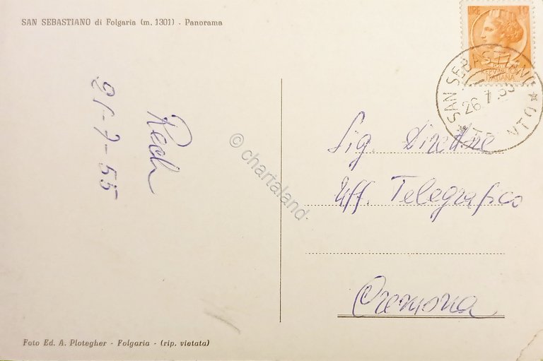 Cartolina - San Sebastiano di Folgaria - Panorama - 1955