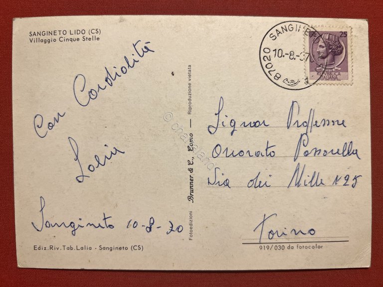 Cartolina - Sangineto Lido (Cosenza) - Villaggio Cinque Stelle - …