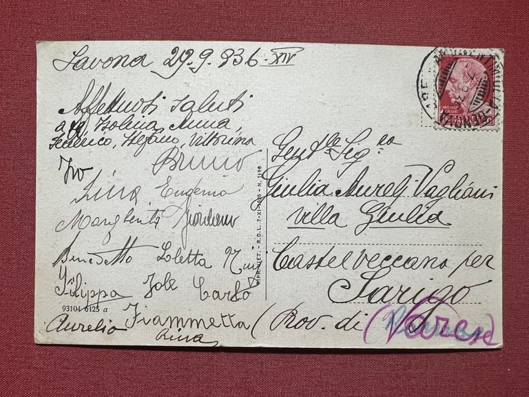 Cartolina - Savona - Giardini Pubblici - 1936