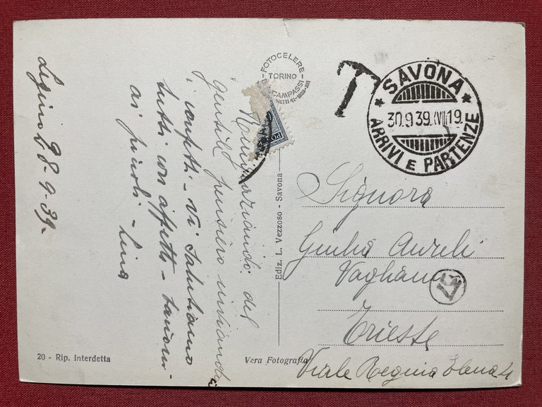 Cartolina - Savona - Panorama dalle Funivie - 1939