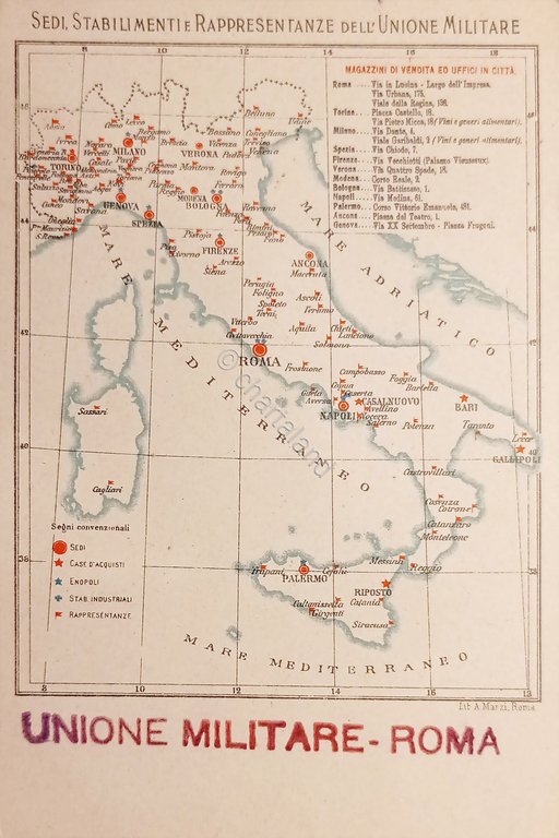 Cartolina - Sedi, Stabilimenti e Rappresentanze dell'Unione Militare - 1900
