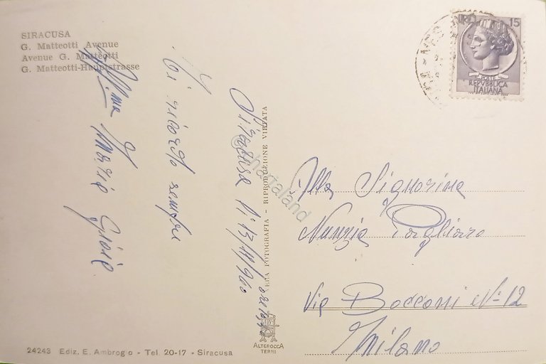 Cartolina - Siracusa - Corso G. Matteotti - 1960