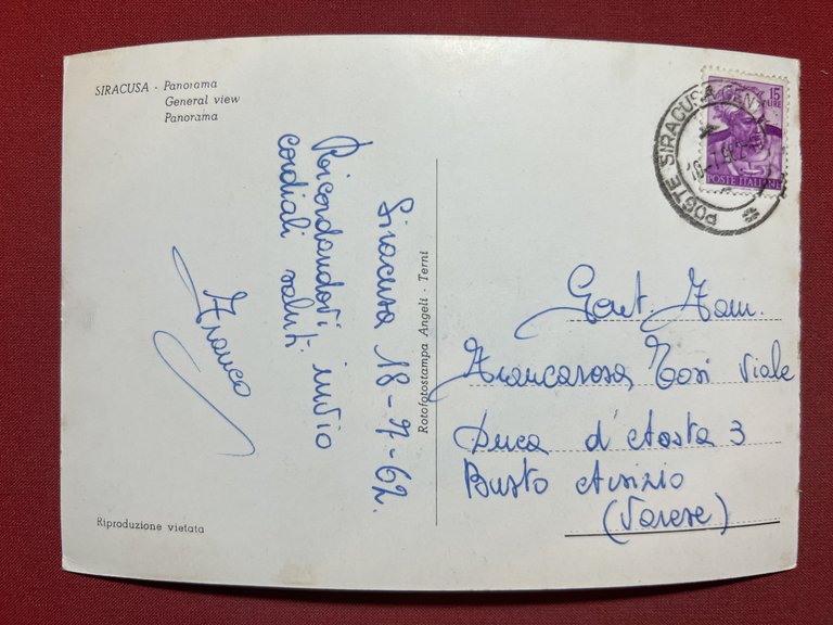 Cartolina - Siracusa - Panorama dall'Alto - 1962