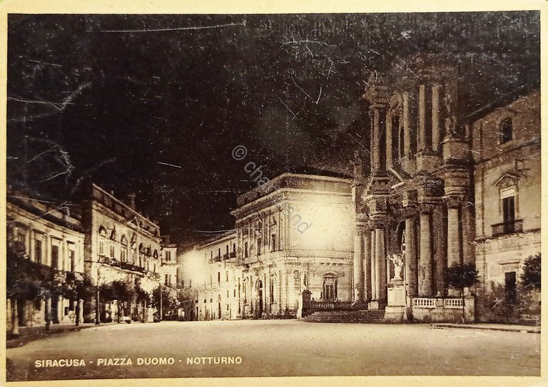 Cartolina - Siracusa - Piazza Duomo - Notturno - 1949