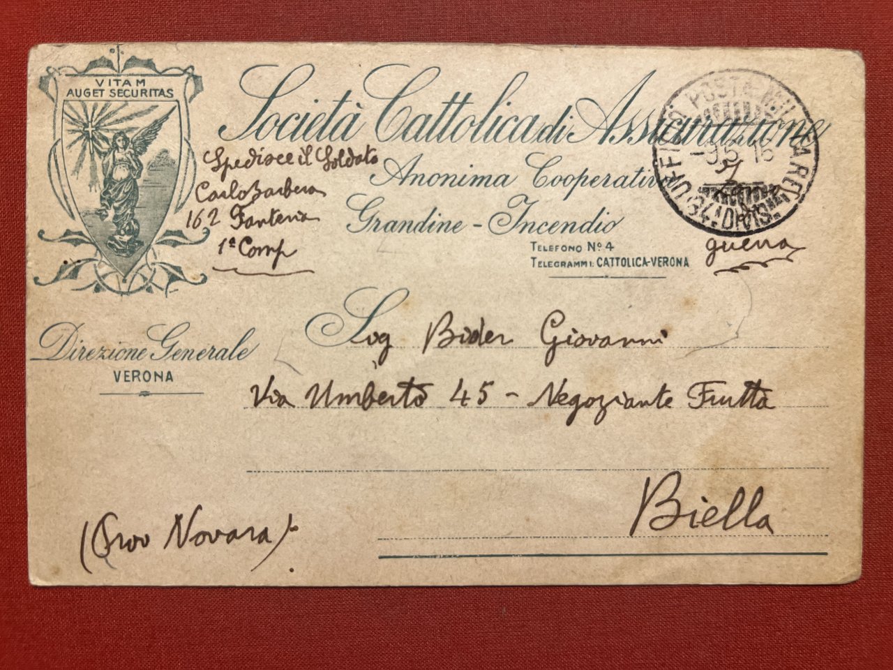 Cartolina - Società Cattolica di Assicurazione - Direzione Generale Verona …
