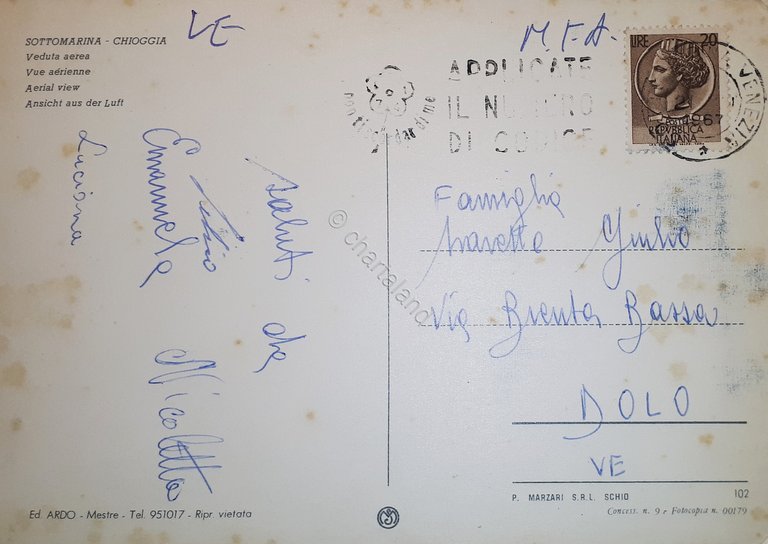 Cartolina - Sottomarina - Chioggia - Veduta aerea - 1967