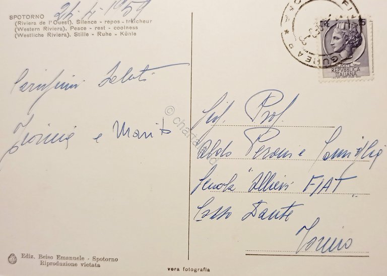 Cartolina - Spotorno - Riviera di Ponente - 1959