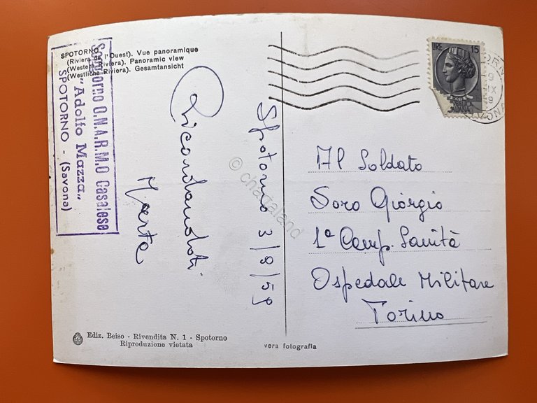 Cartolina - Spotorno ( Savona ) - Riviera di Ponente …