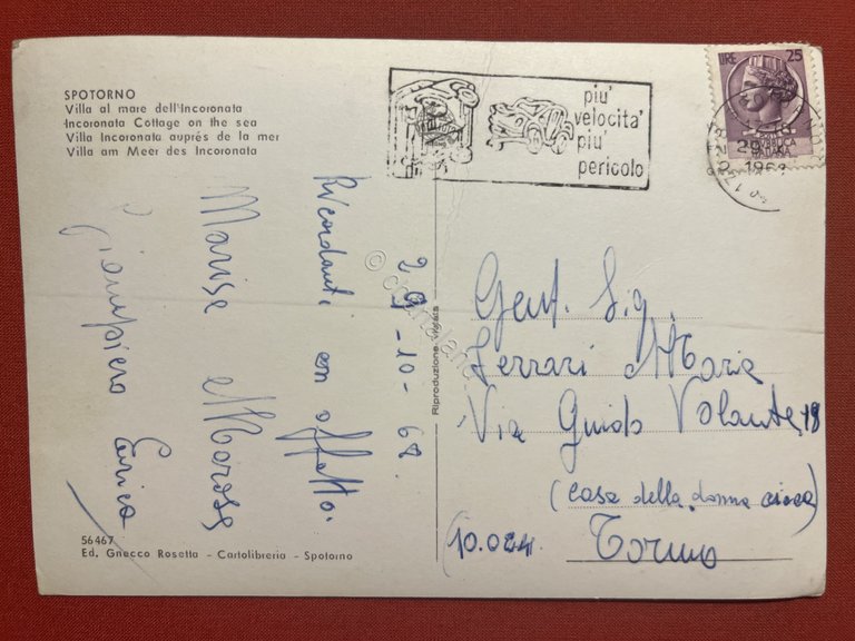 Cartolina - Spotorno ( Savona ) - Villa al Mare …