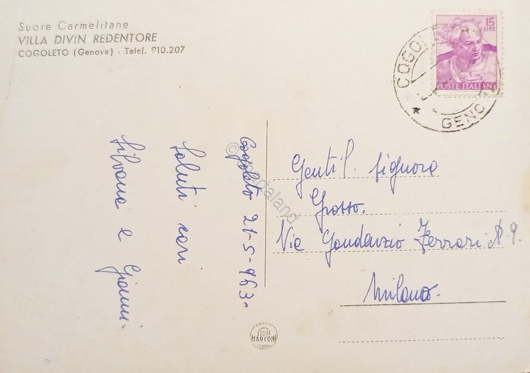 Cartolina - Suore Carmelitane - Villa divin Redentore - Cogoleto …