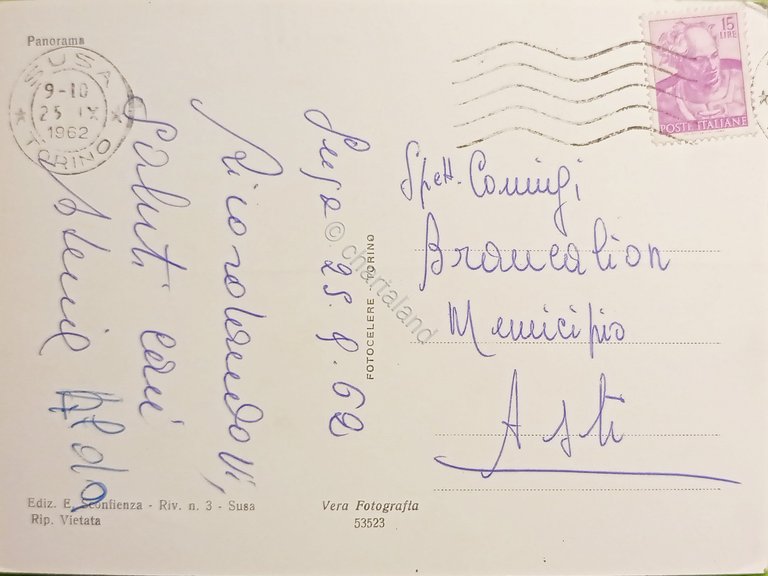 Cartolina - Susa - Panorama - 1962