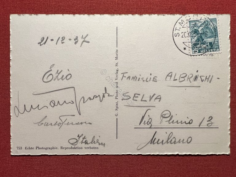 Cartolina - Svizzera - St. Moritz - 1937