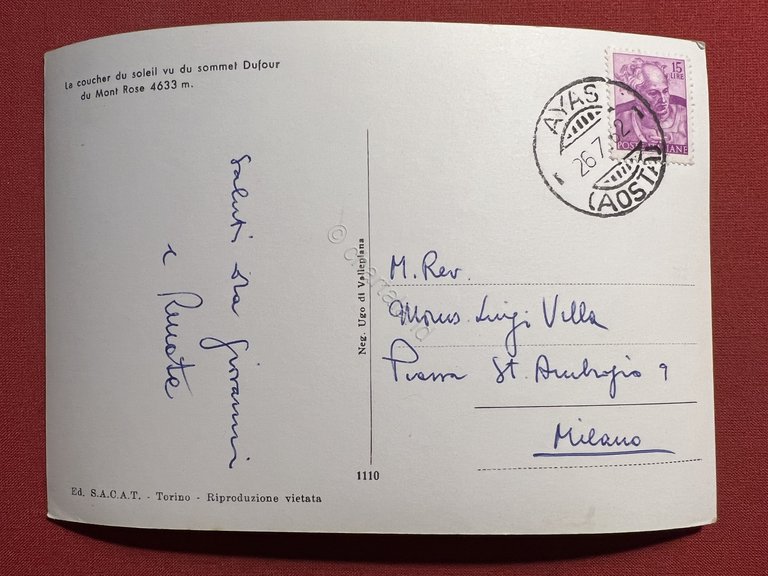 Cartolina - Svizzera - Tramonto dalla Punta Dufour del Monte …