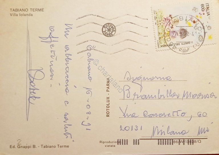 Cartolina - Tabiano Terme - Villa Jolanda - 1992