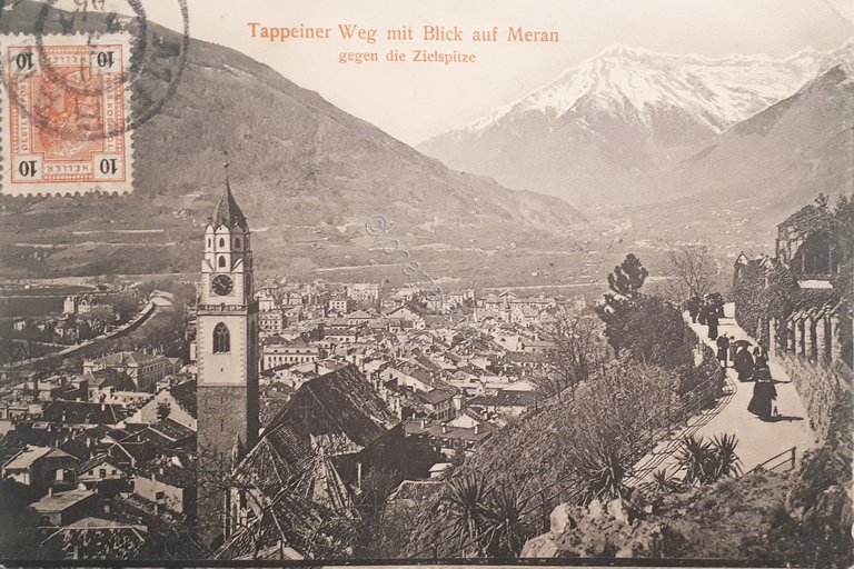 Cartolina - Tappeinerweg mit Blick auf Meran gegen die Zielspitze …