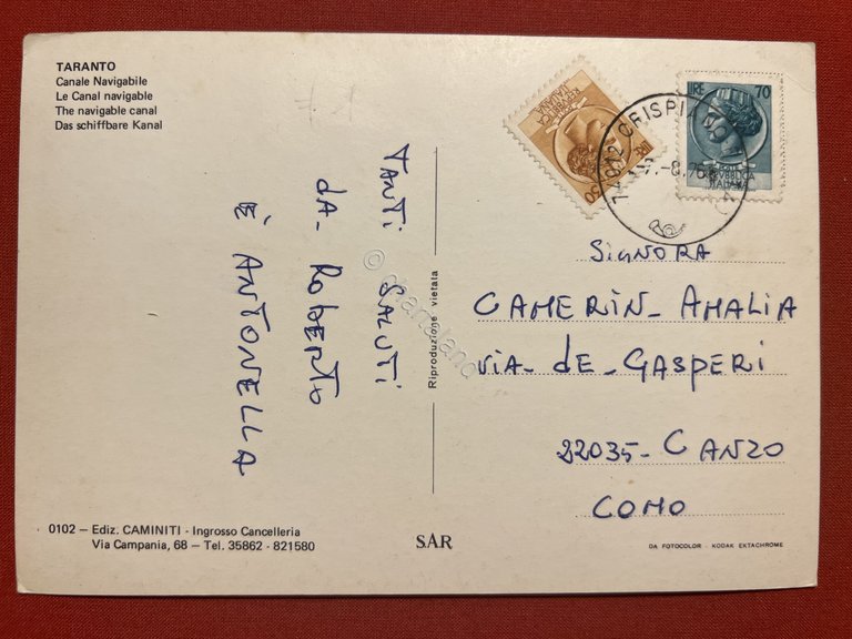 Cartolina - Taranto - Canale Navigabile - 1976