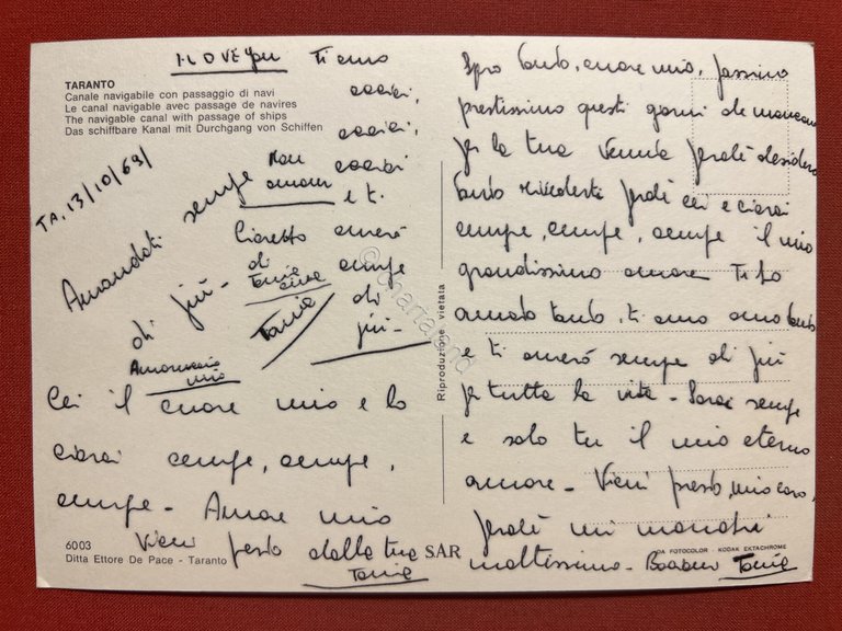 Cartolina - Taranto - Canale Navigabile con Passaggio di Navi …