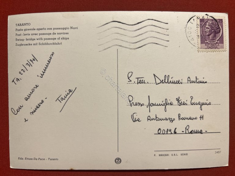 Cartolina - Taranto - Ponte girevole aperto con passaggio Navi …