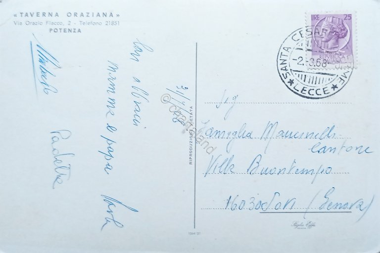 Cartolina - Taverna Oraziana - Potenza - 1968