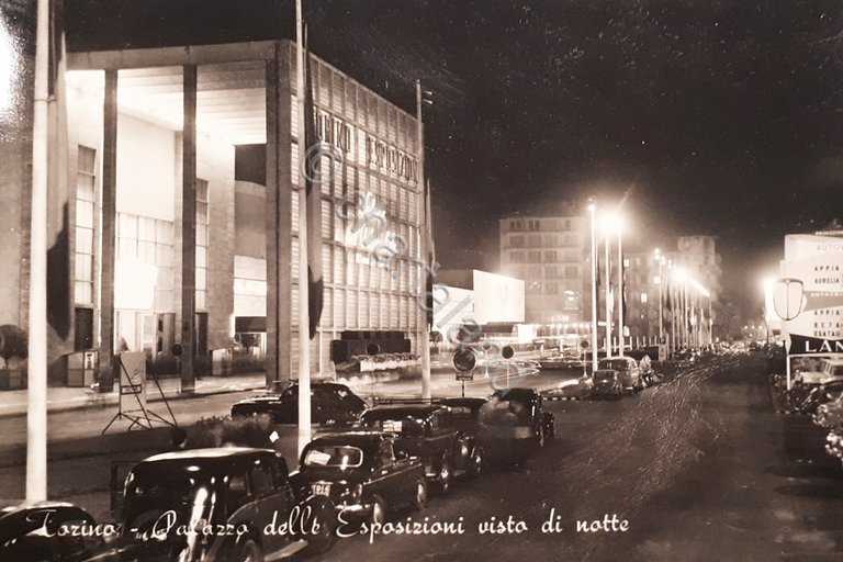 Cartolina - Torino - Palazzo delle Esposizioni visto di notte …