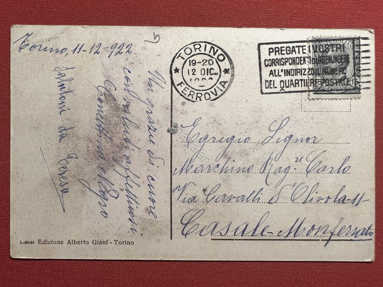 Cartolina - Torino - Via Cernaia - 1922