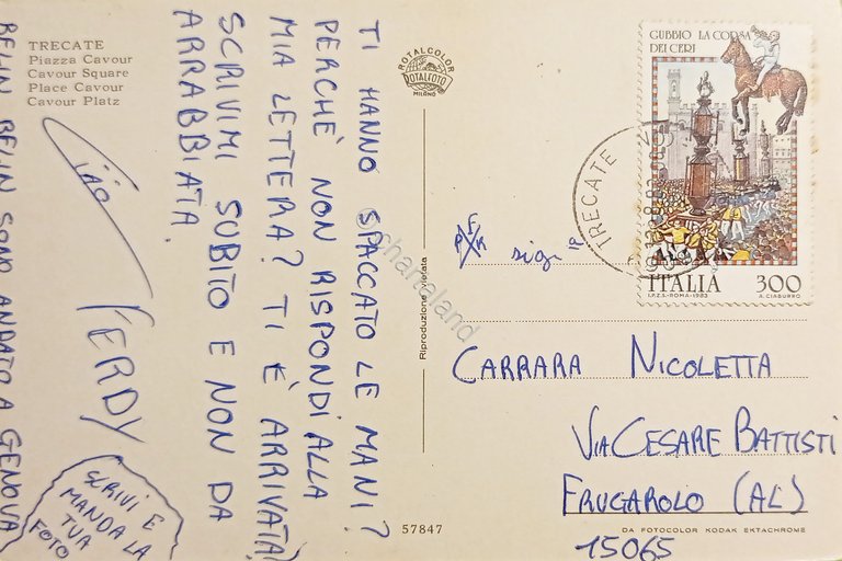 Cartolina - Trecate - Piazza Cavour - 1982