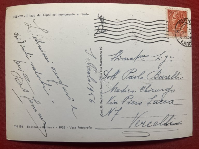 Cartolina - Trento - Il Lago dei Cigni col Monumento …