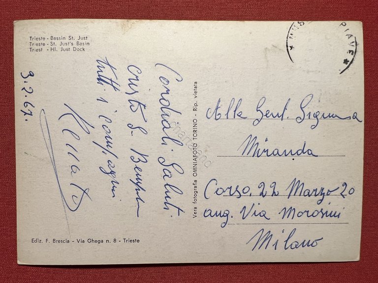Cartolina - Trieste - Bacino S. Giusto - 1967