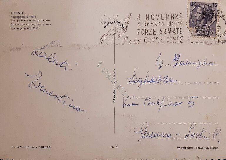 Cartolina - Trieste - Passeggiata a mare - 1960