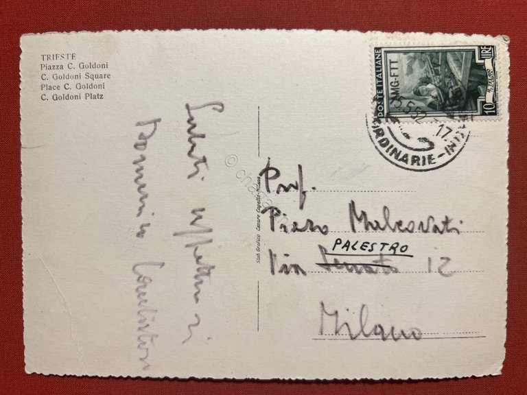 Cartolina - Trieste - Piazza C. Goldoni - 1952