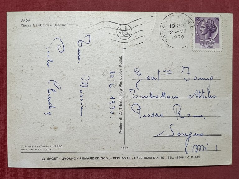 Cartolina - Vada ( Livorno ) - Piazza Garibaldi e …