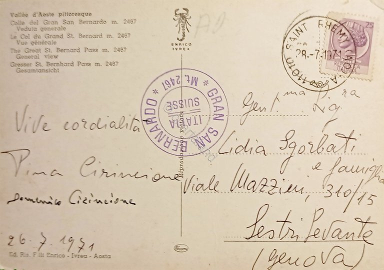 Cartolina - Valle d'Aosta - Colle del Gran San Bernardo …