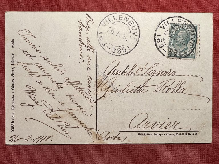 Cartolina - Valle d'Aosta - Villeneuve - 1918