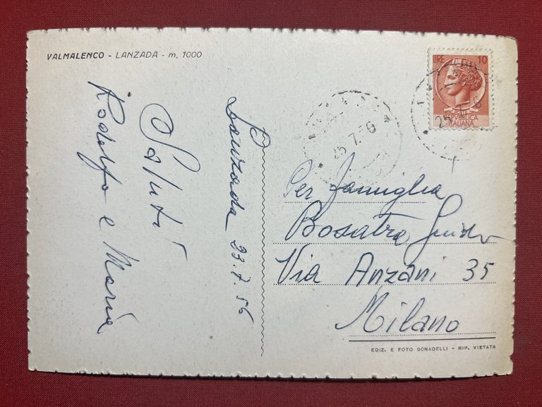 Cartolina - Valmalenco - Lanzada ( Sondrio ) - 1956