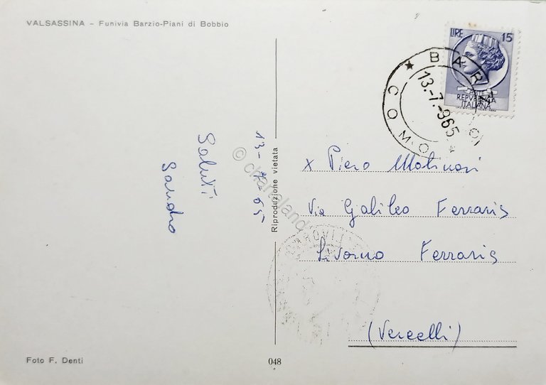 Cartolina - Valsassina - Funivia Barzio - Piani di Bobbio …