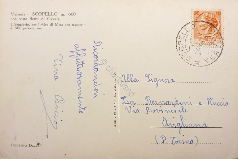 Cartolina - Valsesia - Scopello con vista denti di Cavala …