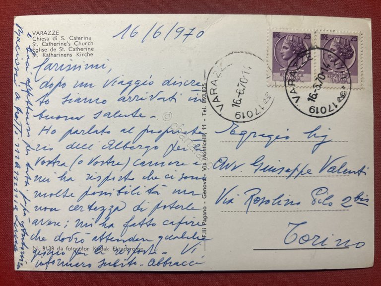 Cartolina - Varazze - Chiesa di S. Caterina - 1970