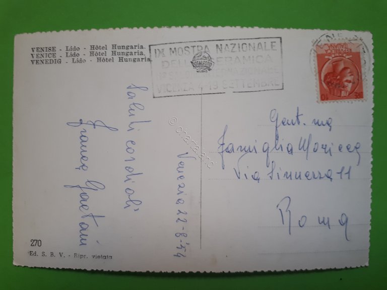 Cartolina - Venezia Lido - Hotel Hungaria - 1954