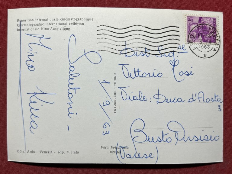 Cartolina - Venezia Lido - Mostra Internazionale Cinematografica - 1963