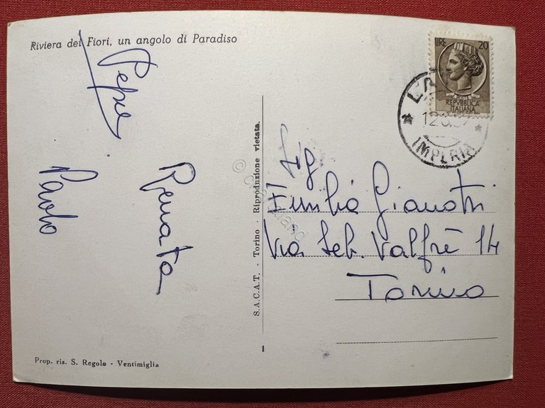 Cartolina - Ventimiglia - Mortola Superiore - Hostaria del Drago …